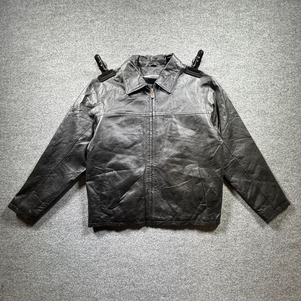 Pelle Moda Motorcycle Jacket Men's 2XL Black Leather Sheepskin-Lined Full-Zip